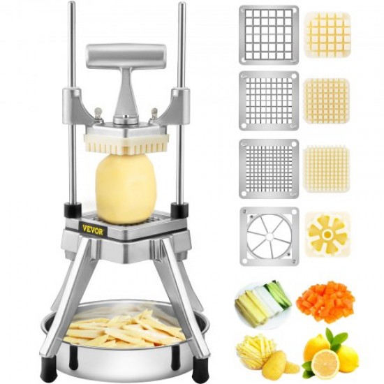 Buy Commercial Vegetable Fruit Cutter with 4 Stainless Steel Blades 1/2" 3/8" 1/4" 6 Slices Commercial Potato Chipper Aluminum Alloy French Fry Cutter Choppers