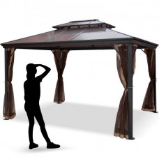 Gazebo Pabellón Exterior Jardín, Carpa Solar con Mosquitera de Patio, Acero de 3 m x 3,6 m, Carpa Exterior Marrón, Carpa Cenador Marco de Aluminio, Cenador con Techo al Aire Libre