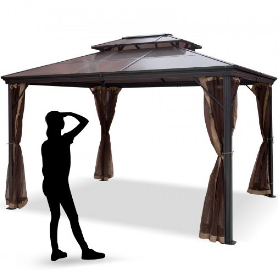 Comprar Gazebo Pabellón Exterior Jardín, Carpa Solar con Mosquitera de Patio, Acero de 3 m x 3,6 m, Carpa Exterior Marrón, Carpa Cenador Marco de Aluminio, Cenador con Techo al Aire Libre