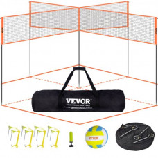 VEVOR Red de voleibol cuadrada de 4, juego de red de bádminton de altura ajustable para césped de playa, red de voleibol portátil al aire libre con bolsa de transporte, montaje rápido, al aire libre