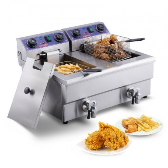 Kaufen Sie Industrielle Fritteuse, kommerzielle elektrische Fritteuse, Ölfritteuse, professionelle Fritteusen, Doppelfritteuse mit zwei Tanks, 3000 W