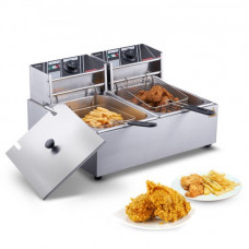 Freidora Eléctrica Comercial Freidora Industrial 2 Tanques 10 L 5000 W Freidora de Aceite Freidora Doble con 2 Cestas Freidoras Profesional