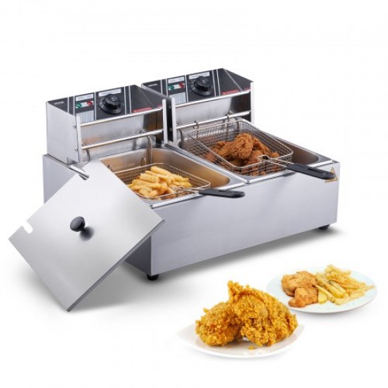 Comprar Fritadeira elétrica comercial fritadeira industrial 2 tanques 10 l 5000 w fritadeira de óleo fritadeira dupla com 2 cestas de fritadeira profissional