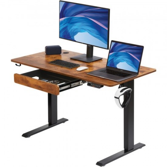 Buy Adjustable Height Standing Desk 0.72-1.1m Lift Table with 1.2 x 0.6m Drawer Electric Standing Desk 15.4mm/s Lift Metal Frame 82kg Load for Home Office