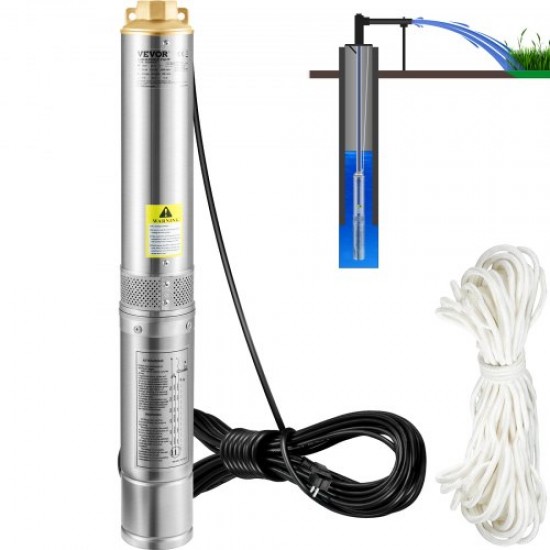 Buy Deep Well Pump 750W Motor Submersible Well Pump 230V 50Hz Submersible Water Pump for Wells Max Flow 100L/min Well Pump for Farmland Factories Mines