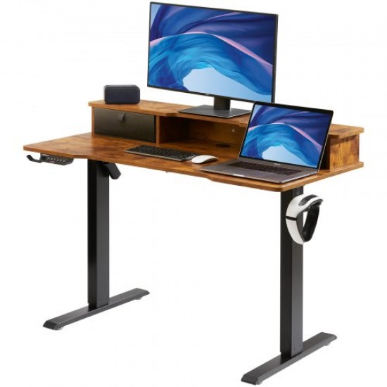 Comprar Mesa de pé com altura ajustável 0,72-1,1 m Mesa de elevação de 2 camadas 1,2 x 0,6 m Mesa elétrica de pé 15,4 mm / s Estrutura de metal de elevação 82 kg de carga para home office