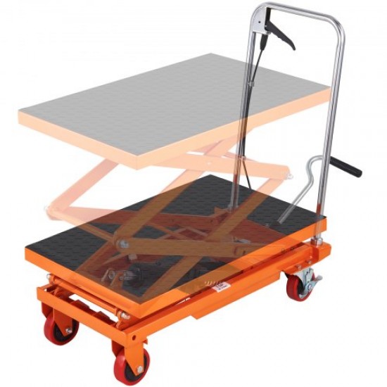 Comprar Mesa Elevadora Hidráulica Carro Capacidad de Carga 150 kg Elevador Manual de Doble Tijera Altura de Elevación 1270 mm 4 Ruedas Cojín Antideslizante para Manipulación Transporte, Naranja