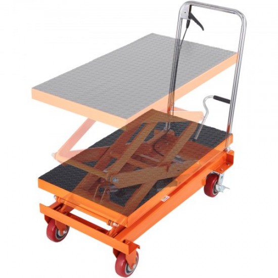 Comprar Mesa Elevadora Hidráulica Carro Capacidad de Carga 350 kg Elevador Manual de Doble Tijera Altura de Elevación 1530 mm 4 Ruedas Cojín Antideslizante para Manipulación Transporte, Naranja