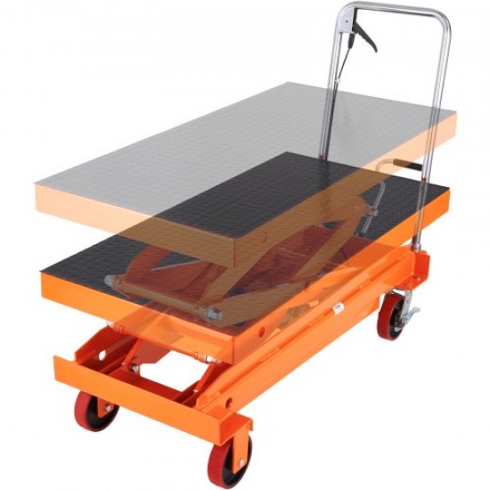 Comprar Mesa Elevadora Hidráulica Carro Capacidad de Carga 800 kg Elevador Manual de Doble Tijera Altura de Elevación 1500 mm 4 Ruedas Cojín Antideslizante para Manipulación Transporte, Naranja