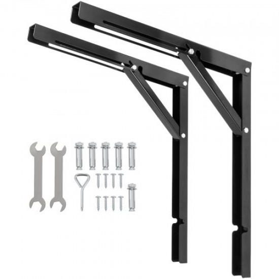 Buy Folding Steel Shelf Brackets, 2-Piece Shelf Supports, 54x60x4.5 cm Shelf Support, 25 mm Thick Shelf Brackets, 500 Pound Capacity with Screws and Wrenches