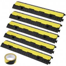 VEVOR Rampa de Protección de Cable 5 Piezas 2 Vías Canaleta Pasacables de Suelo 3 x 3 cm Protector de Cables de Caucho y PVC Capacidad de Carga 5443 kg Cubiertas de suelo para Cables Negro y Amarillo