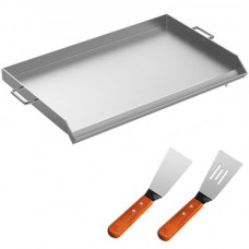 VEVOR Parrilla Plana de Acero Inoxidable de 81 x 43 x 5,6cm Placa de Triple Cuchilla para Ollas Sartén Plana Universal con Ranura de Grasa Fácil de limpiar