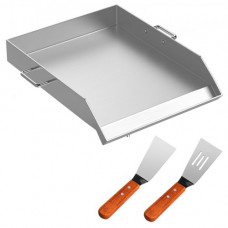 Parrilla Plana de Acero Inoxidable de 81 x 43 x 5,6 cm, Placa de Bandejas Triples con 2 Cuchillas, Placa de Olla Plana Universal, Ranura de Grasa para Barbacoa Fiestas de Cocina Restaurantes