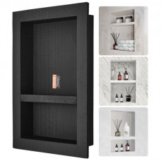 VEVOR Nicho Empotrable para Baño 40,64x60,96x10 cm Nicho de Ducha de Doble Pared Estante de Plástico XPS Esquinas Cuadradas Protección Sellada Moderna para Baño, Ducha, Almacenamiento de Jabón, Negro