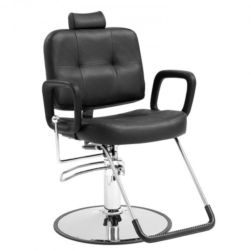 VEVOR Sillón de Peluquería Inclinable 90°-125° Sillón de Peluquería Hidráulico Giratorio 360° 150 kg Altura Regulable 1080-1230 mm Asiento de Peluquería para Salón Profesional, Champú, Belleza, Negro