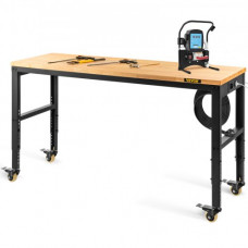 VEVOR Banco de Trabajo de Altura Ajustable 80-105 cm Banco para Taller Escritorio de Tablón de Roble 155x51 cm Marco de Acero Mesa de Trabajo con Ruedas Carga de 720 kg para Garajes Talleres Oficinas