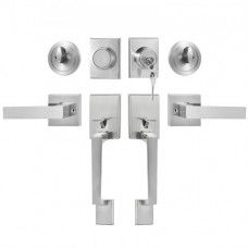 VEVOR Juego de manijas de puerta doble Juego de cerradura de puerta doble Palanca de puerta cuadrada de níquel satinado