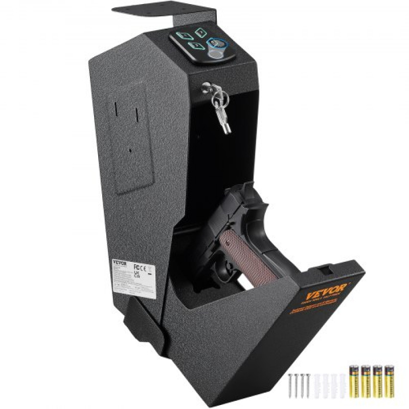 VEVOR Caja Fuerte Biométrica para Pistola de Acero para 1 Pistola con 3 Formas de Acceso de Huella Dactilares, Contraseña y Llave Caja Fuerte para Armas para Joyería Documentos Pistolas, Negro