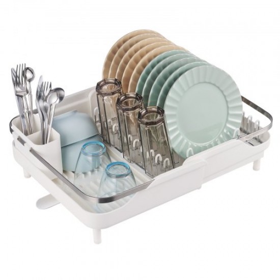 Buy Over Sink Dish Drainer Stainless Steel and PP Dish Drainer 47x35.5x12.7cm Expandable Wide Dish Drying Rack 29.5-47cm Single Tier Cup and Utensil Holder