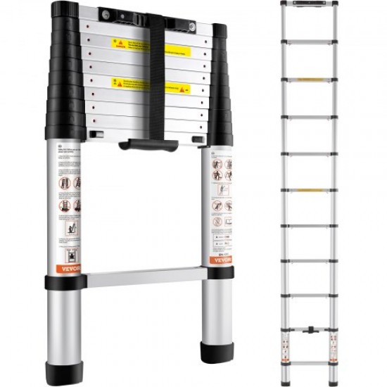 Koop Aluminium telescopische ladder, 320 cm hoogte, draagbare opvouwbare verlengladder, capaciteit 170 kg, met antislippads, 1 knop