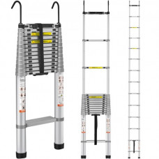 VEVOR Escalera Telescópica de Aluminio Carga de 190 kg Escalera de Extensión Portátil Alcance de 5,5 m Antideslizantes Escalera Compacta Multiusos Retracción con Un Botón para Reparaciones Domésticas
