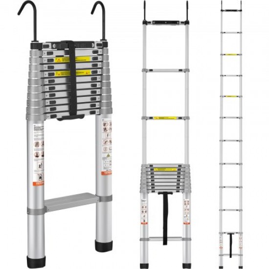 Comprar Escada telescópica de alumínio com carga de 190 kg Escada de extensão portátil 4,6 m Alcance antiderrapante Escada multifuncional compacta Retração com um botão para reparos domésticos