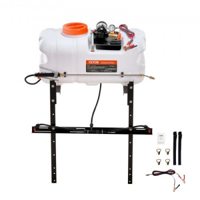 VEVOR Pulverizador para ATV UTV 60 L 12 V Bomba Pulverizador de Malezas para Jardín con Tanque de Agua, Rampa de Boquilla, Manguera de 6,1 m, Flujo de Bomba 7 L/min Presión Ajustable 0-72 PSI, Blanco