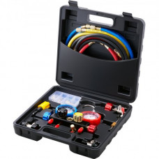 VEVOR Juego de Manómetros 4 Vías para Carga de Refrigeración R134A R22 R12 R410A Manguera de Recarga de Refrigerante de con Manómetro y Adaptador Caja de Refrigeración para Refrigerante