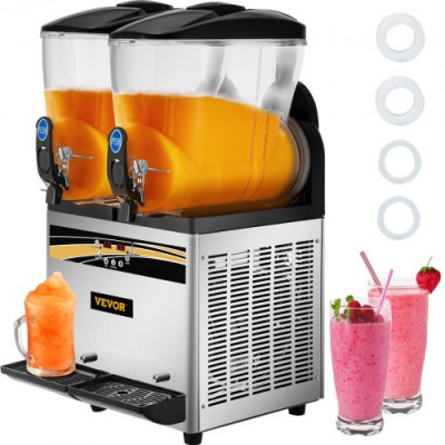 Máquina para Hacer Granizados Comercial 2x15L 1000W Máquina de Granizado de Hielo Comercial -3℃ a -2℃ Máquina para Granizada Slush Helado Control de Tanque Separado Pantalla de Luz Bajo Ruido