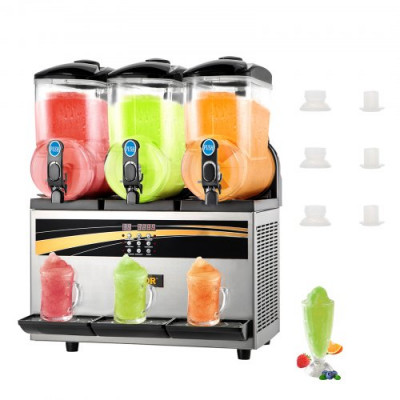 Máquina para Hacer Granizados Comercial 3x15L Máquina de Granizado de Hielo Comercial -3℃ a -2℃ Máquina para Granizada Slush 800W Helado Control de Tanque Separado de Luz Bajo Ruido