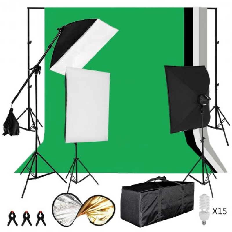 BuoQua Kit Iluminación Fotográfica de Foco o Luz con Caja Blanda 50 x 70 cm, Iluminación Continua Estudio Fotografía para Foto o Video con Bombillas, Kit Iluminación con Soporte de Fondo Ajustable