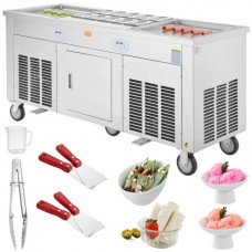 VEVOR Máquina para Hacer Helados Fritos 2 Sartenes Cuadrados de 45x45 cm Máquina para Hacer Helados Comercial de Acero Inoxidable con Compresor y 4 Raspadores para Helados, Yogur Helado, Mercados