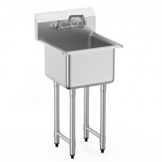 VEVOR Fregadero de Acero Inoxidable, Fregadero de Pedestal Pequeño de 1 Seno, 38x38 cm con Grifo y Patas, Fregadero Comercial para Garaje, Restaurante, Cocina, Lavadero