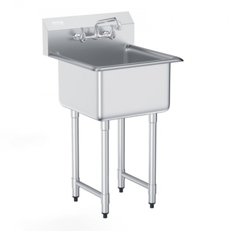 VEVOR Fregadero de preparación utilitario de acero inoxidable, fregadero pequeño de 18.0 x 18.0 in, 1 cuenco con grifo y patas, fregadero comercial para garaje, restaurante, cocina, lavadero