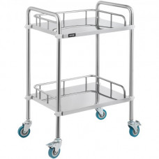 Carrito Médico de Laboratorio, Carrito Acero Inoxidable de 2 Capas para Hospitales, Carrito de Metal con 4 Ruedas Omnidireccional para Clínicas Cafeterías Hoteles