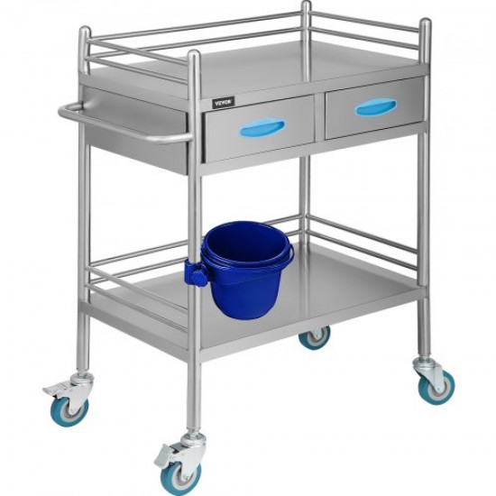 Kaufen Sie Arztwagen mit 2 Ebenen und 2 Schubladen 59,9 x 42,9 x 85,1 cm, Laborwagen aus Edelstahl, Metallwagen mit 4 omnidirektionalen Rädern für Kliniken, SPA und Hotels