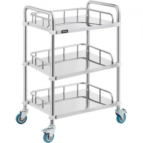 Comprar Carrito de Servicio de 3 Niveles con 4 Ruedas, Carrito de Almacenamiento de Acero Inoxidable, Carrito de Equipo de Laboratorio, Carro Grande Auxiliar Multiuso de 3 estantes