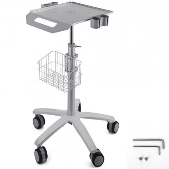 Comprar Carrito Rodante de Laboratorio con 1 Cesta, Altura Ajustable de 75-105 cm, Carrito de Metal de Acero Inoxidable con 5 Ruedas, Carrito de Clínicas de 59,9 x 85,3 cm para Clínicas, SPA, Hoteles