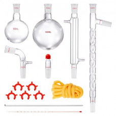 VEVOR Kit de destilación de laboratorio, kit de destilación de vidrio de laboratorio 3.3 Boro con 24 y 40 compuestos, juego de equipos de destilación de aceites esenciales de 1000 ml, 14 piezas