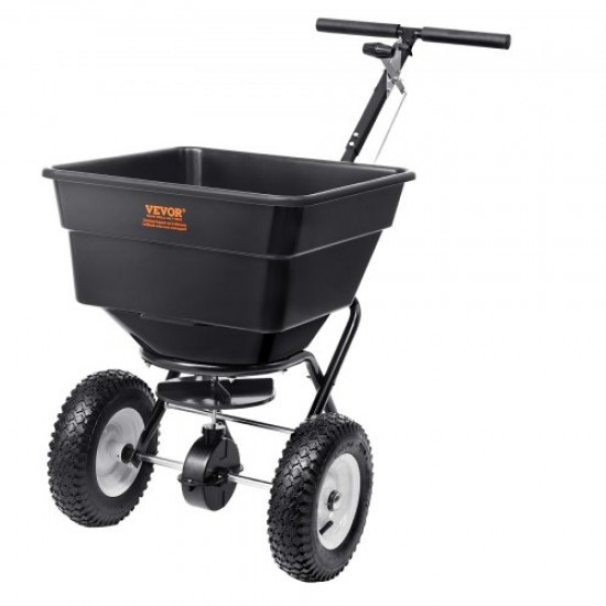 Comprar Esparcidor de Abonos 45 kg Esparcidor de Sal Quitanieves de Semillas con Ruedas Grandes 305 mm 56 L Tolva Sembradora de Semillas de Césped de Acero para Residencial, Agrícola, Terrenos, Negro