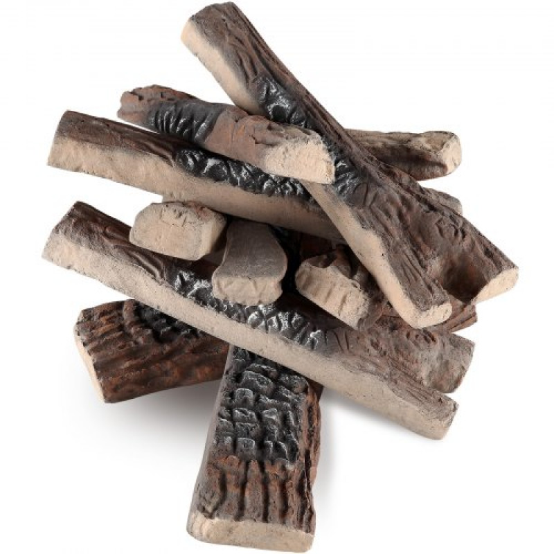 VEVOR Leños de Chimenea de Cerámica 10 Piezas Madera de Cerámica Decorativa para Chimeneas de Gas Ramas Grandes Falsas Resistentes al Calor Madera Apilable para Chimenea Brasero Interior y Exterior