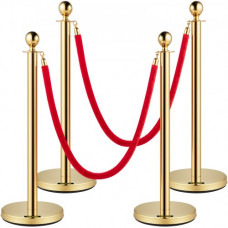 VEVOR Cuerdas y postes de terciopelo Soporte dorado Barreras de control de multitudes de 5 pies / 1,5 m 4PCS