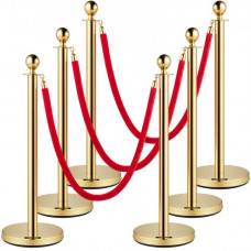 VEVOR Cuerdas y postes de terciopelo Soporte dorado Barreras de control de multitudes de 5 pies / 1,5 m 6PCS