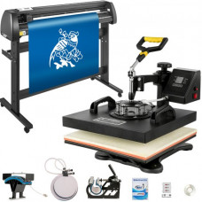 Prensa de Calor 5 en 1 1800 W 38 x 38 cm Máquina Cortadora de Vinilo 1350 mm Máquina de Impresión de Calor Giratoria para Camisetas, Tazas, Platos, Gorras, Rotación Completa de 360°