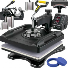 Prensa Térmica de Calor 8 en 1 Placa 38 x 38 cm Máquina de Sublimación Negra 1000 W Giratoria de 360 Grados Pantalla Digital Anti-Quemaduras