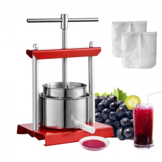 Comprar Prensa de Vino de Frutas, 2 Barriles de Acero Inoxidable de 2 L, Exprimidor Manual, Prensa para Hacer Aceite de Oliva, Miel y Tintura de Sidra de Manzana y Uva con Mango en T para Exteriores