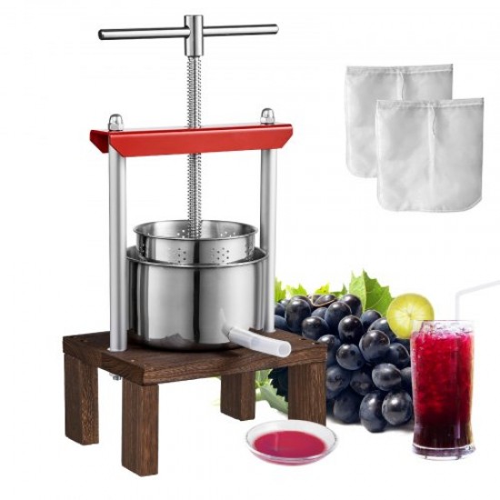 Koop Fruitwijnpers 2 2L roestvrijstalen vaten Handmatige sapcentrifuge voor het maken van cidersap, appel, druif, tinctuur, groenten, olijfolie met T-handvat en stabiele basis