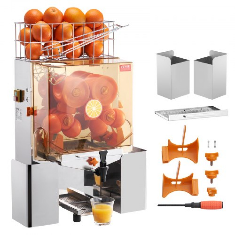 VEVOR Exprimidor de Cítricos Eléctrico Comercial Extractor de Zumo 120W Alimentación Automática con Filtro Cubo de Recolección de Pelado y Grifo para Naranja, Pomelo, Restaurante, Cafetería, Frutería