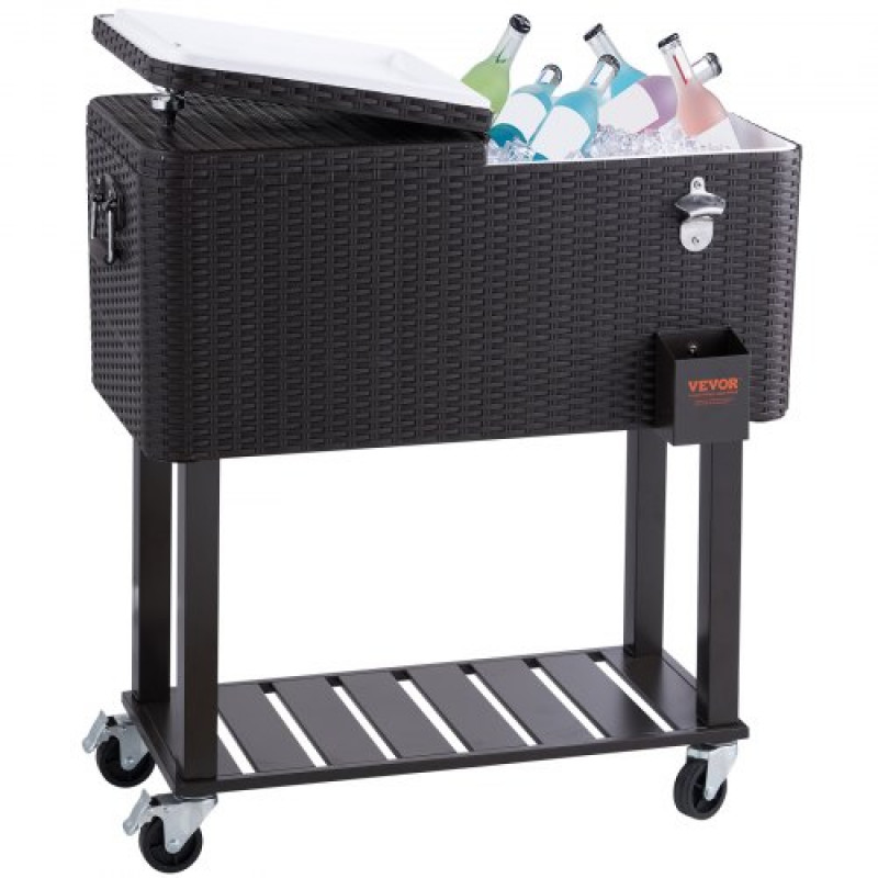 VEVOR Carro Enfriador Rodante para Exteriores de 7,5 L Carro Portátil para Bebidas y Hielo con Ruedas Aislamiento de Larga Duración 820x470x880 mm para Terraza Jardín Patio Fiesta Bar Bebida, Negro