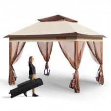 VEVOR Gazebo de Jardín 334x334 cm Cenador de Patio con Mosquitera Emergente para 8-10 Personas con Estructura de Metal, Lona Oxford 250D Revestida de PU, Refugio Exterior para Césped, Patio Trasero